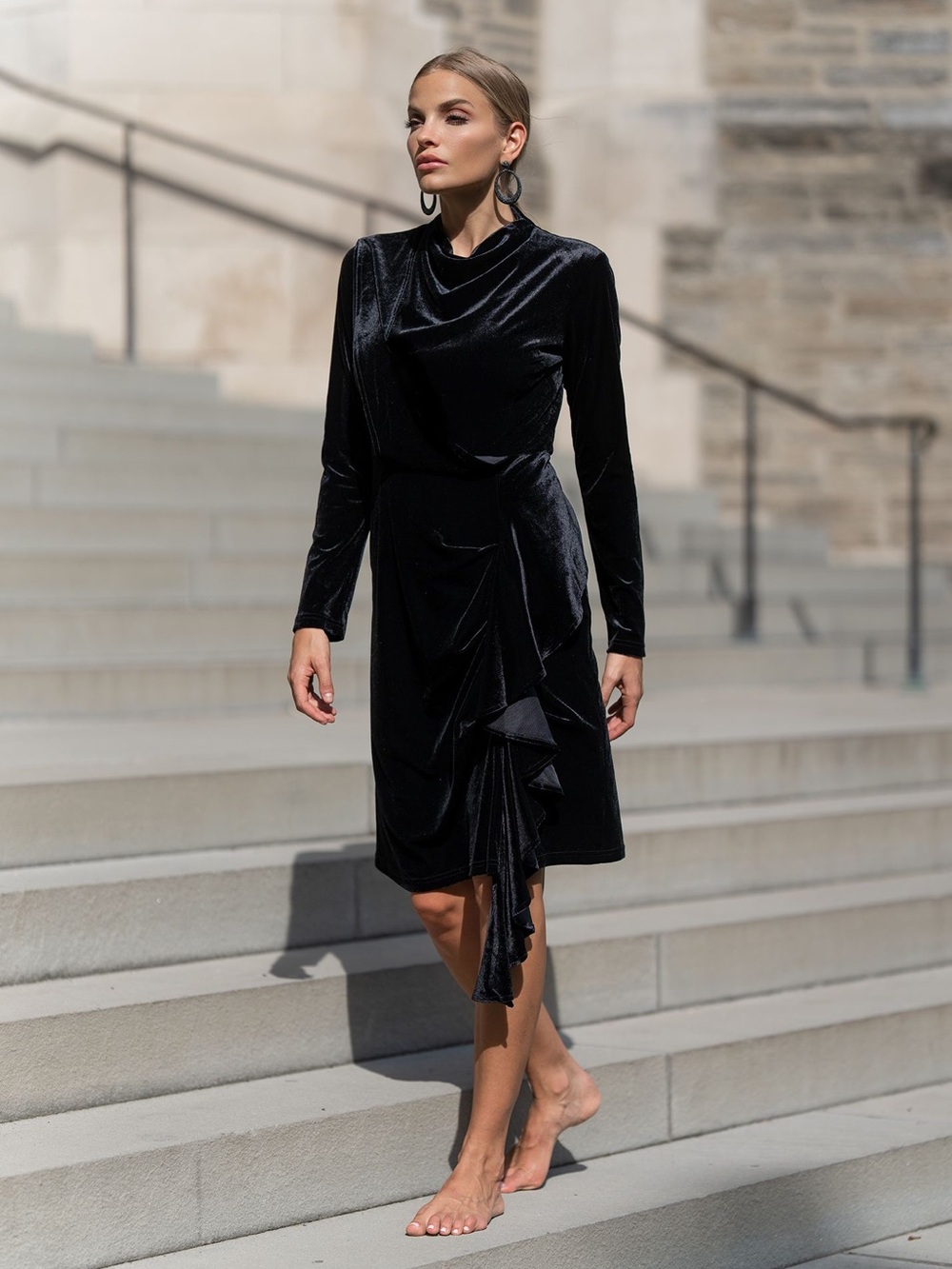 Ellie Makir Velvet Drape Dress